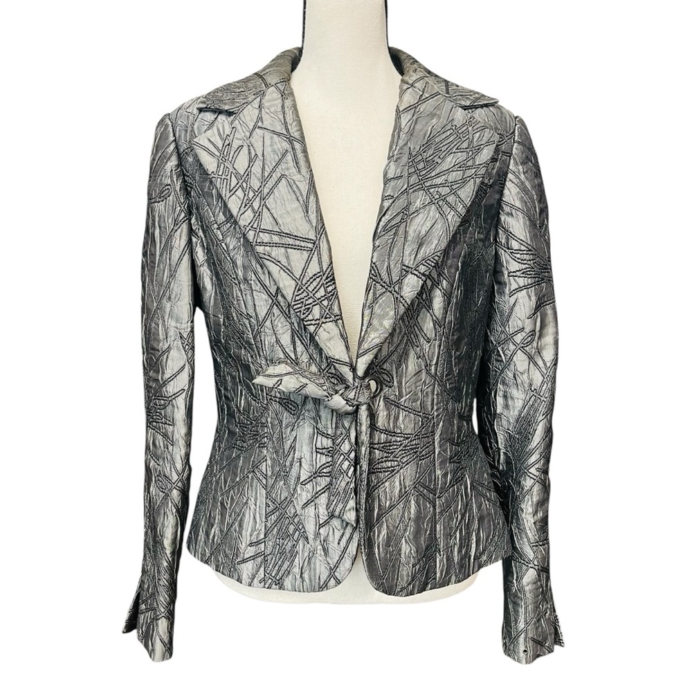 Maakif Silver Metallic Blazer with Textured Finish